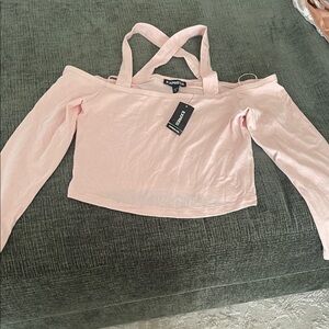 Express Light Pink Off-Shoulder Crop Top